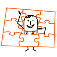 FoundHuman mascot acting as a puzzle piece in a puzzle